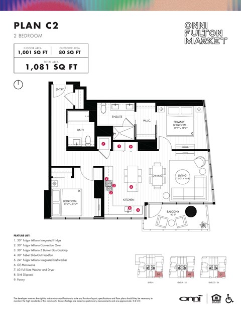Floor plan for 2 beds, 2 baths, 1001 sqft